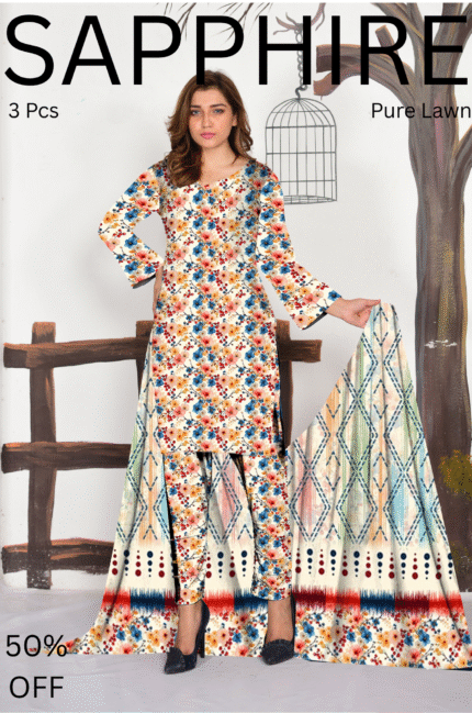 3Pcs Premium Lawn Unstitched    LW  524