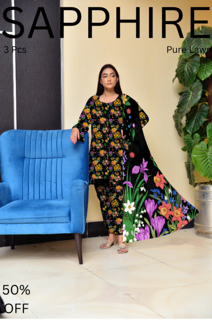 3Pcs Premium Lawn Unstitched    LW  525