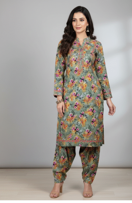 2 Piece - Digital Printed Linen Suit SKU 1126